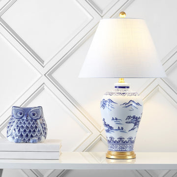 Zhou 26.5" Ceramic/Iron Traditional Cottage LED Table Lamp - JONATHAN Y